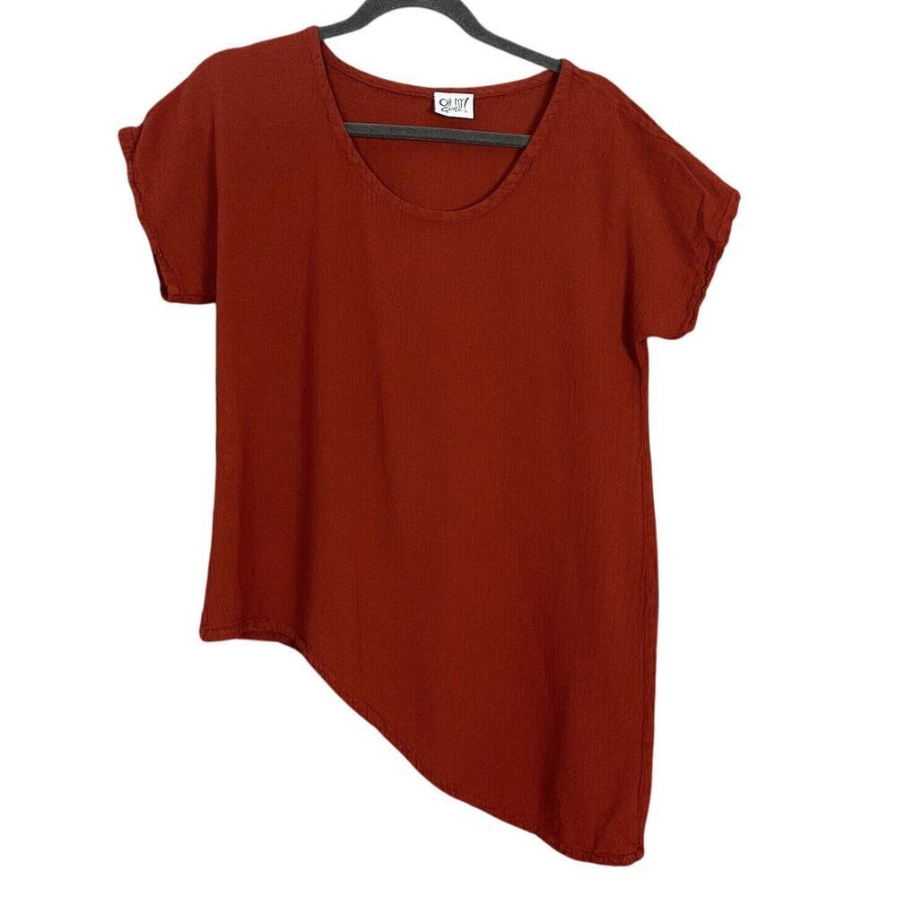Oh My Gauze Womens Red Asymmetrical Top Short Sleeve‎ Cotton Size 1 S/M